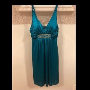 Short teal formal dress.